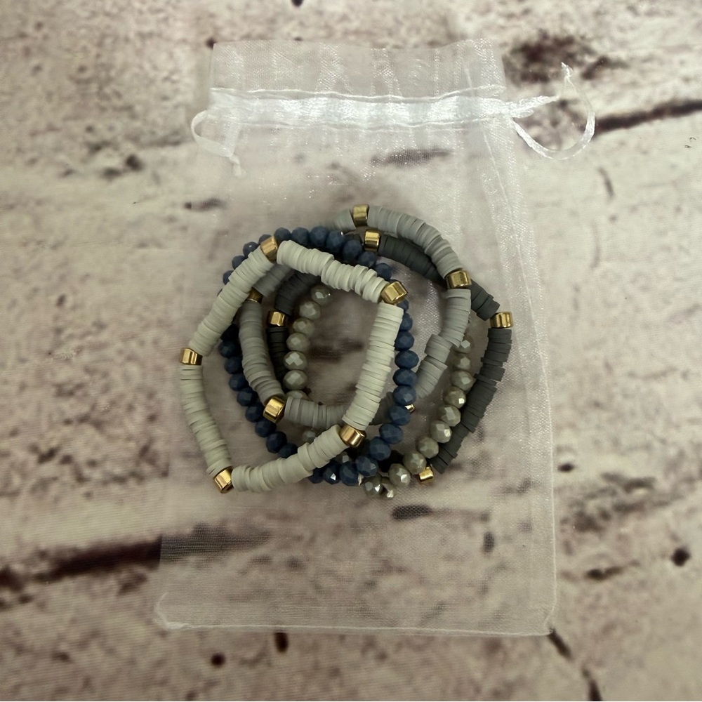 Set of Five Beaded Stretch Elastic Bracelets